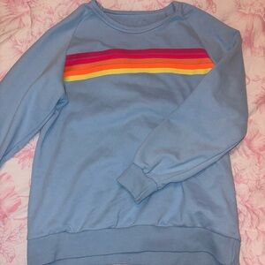 Blue Sweatshirt with Rainbow Stripes